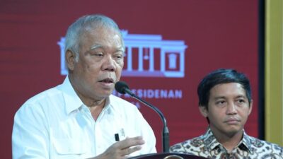 Menteri PUPR Basuki Hadimuljono menyebut Istana Negara dan lapangan upacara di IKN pembangunannya sudah mencapai 69 persen sebulan jelang HUT RI ke-79. (biro pers sekretariat presiden).